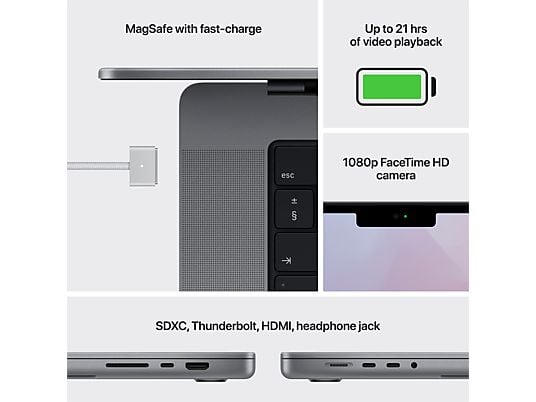 Apple MacBook Pro 2021 M1 | 14.2" | M1 Pro 8-Core CPU | 14-Core GPU | 16 GB | 512 GB SSD | space gray - Afbeelding 4